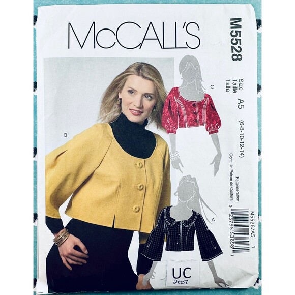 McCalls Sewing Pattern 5528 Misses Cropped Jacket  Sz 6-14 UNCUT 2007 - Picture 1 of 2